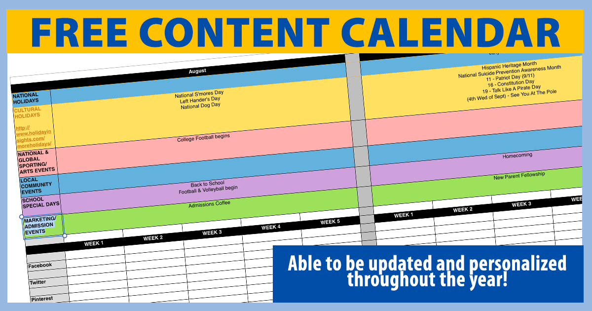 SCHOOL MARKETING PLANNING: get your free content calendar that you can keep  up-to-date and personalize
