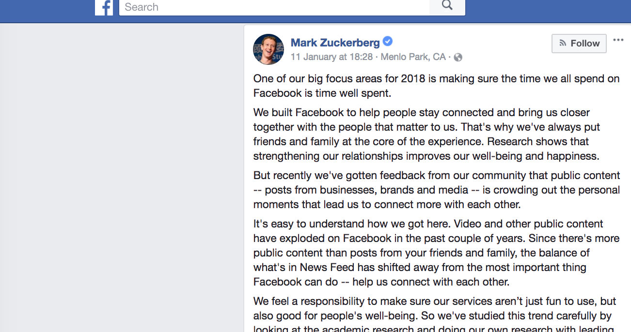 Facebook changes in 2018